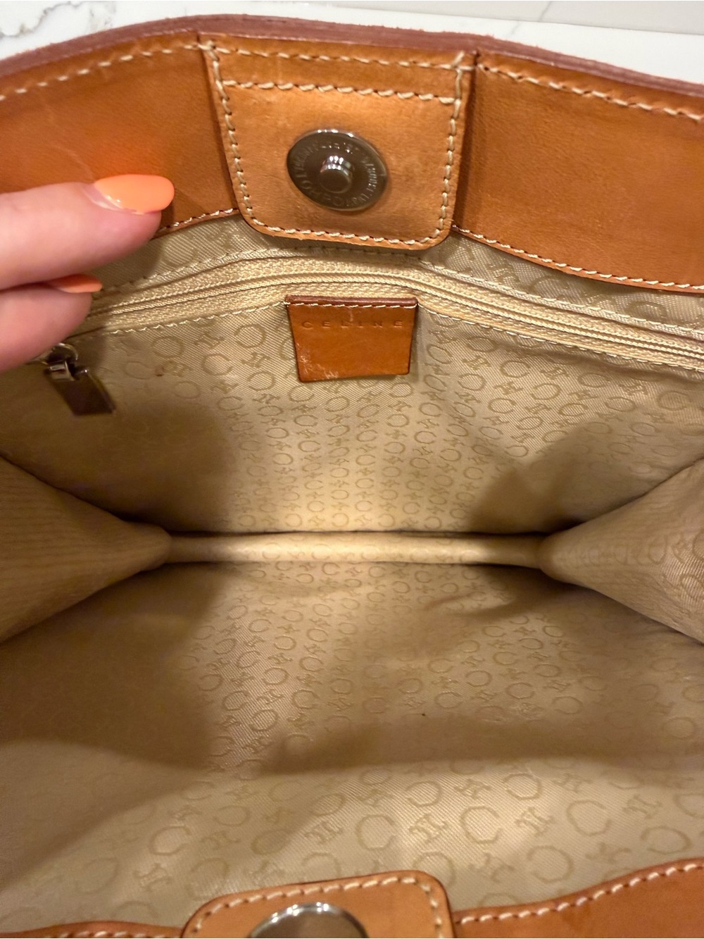 Celine Orange Suede Tote with Tan Leather Handles - Picture 8 of 12